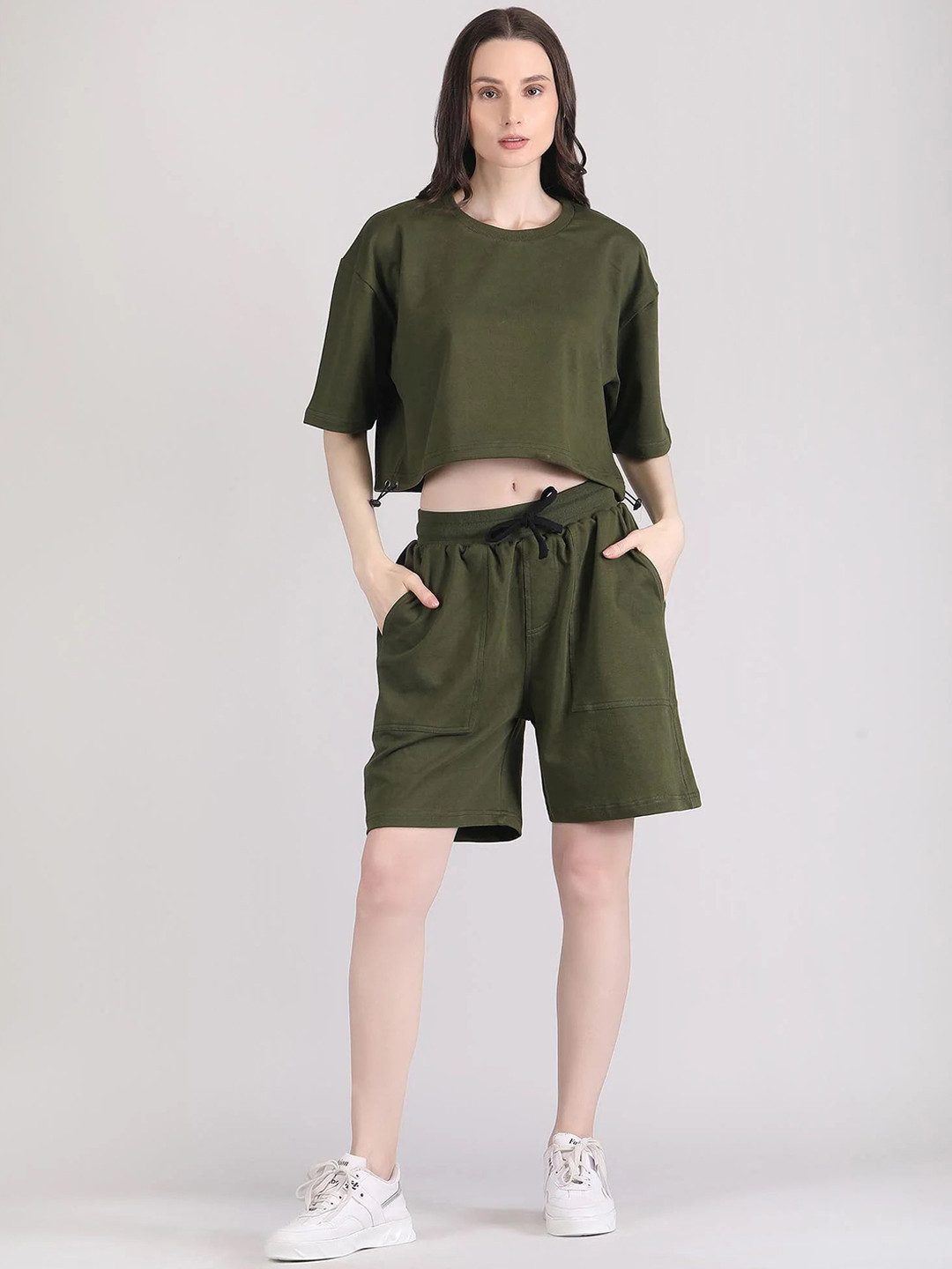 

Raxedo Pure Cotton Crop Top & Shorts Co-Ords, Olive
