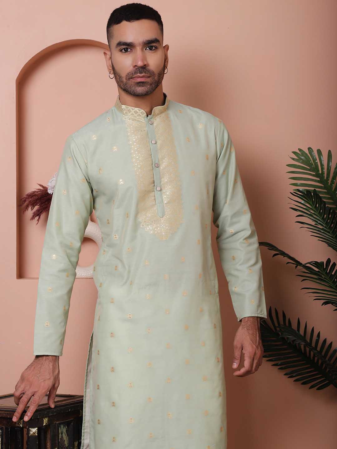 

Jompers Ethnic Motifs Printed Mandarin Collar Long Sleeves Kurta with Pyjamas, Green
