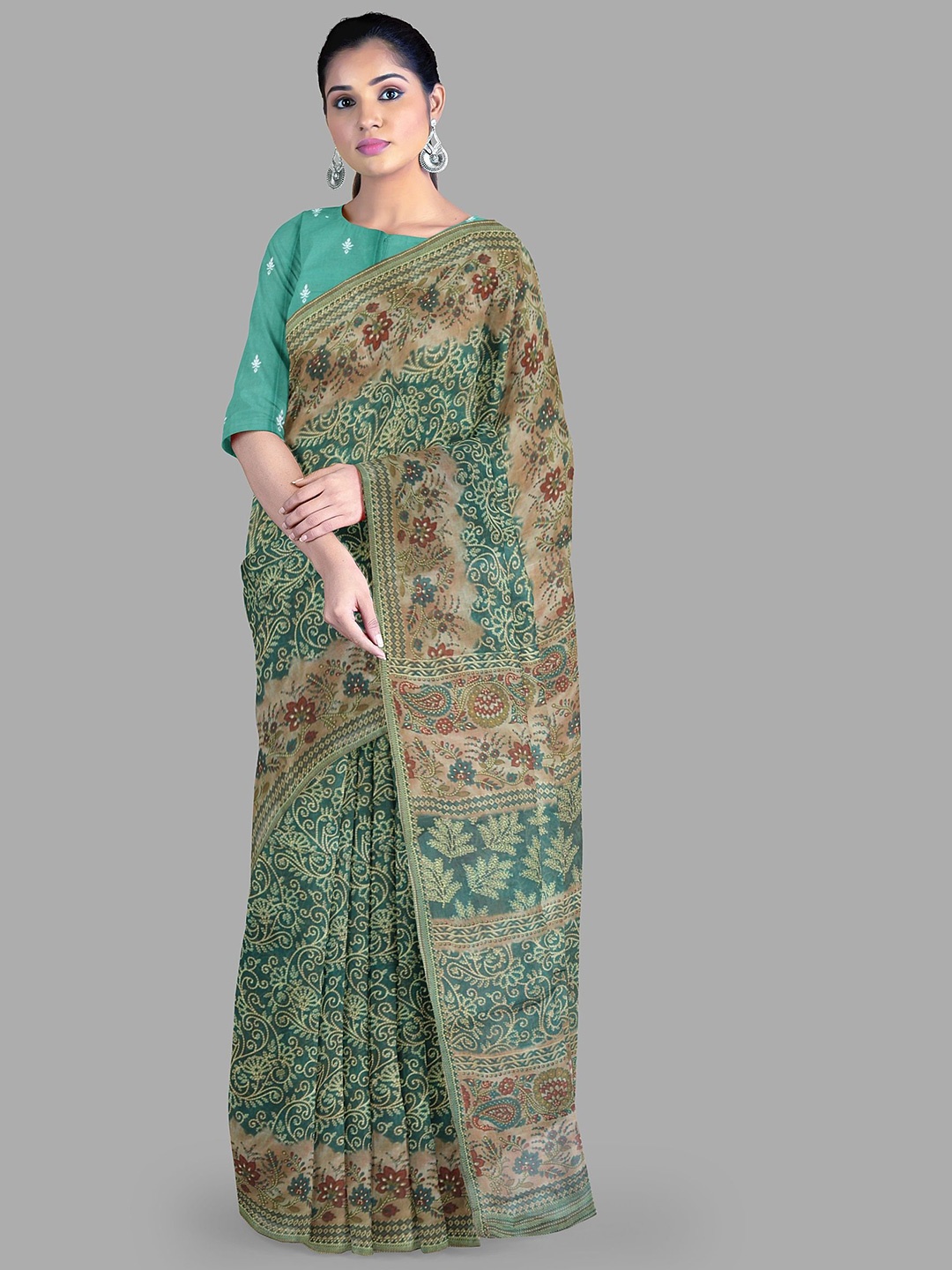 

The Chennai Silks Ethnic Motifs Pure Cotton Muga Saree, Green