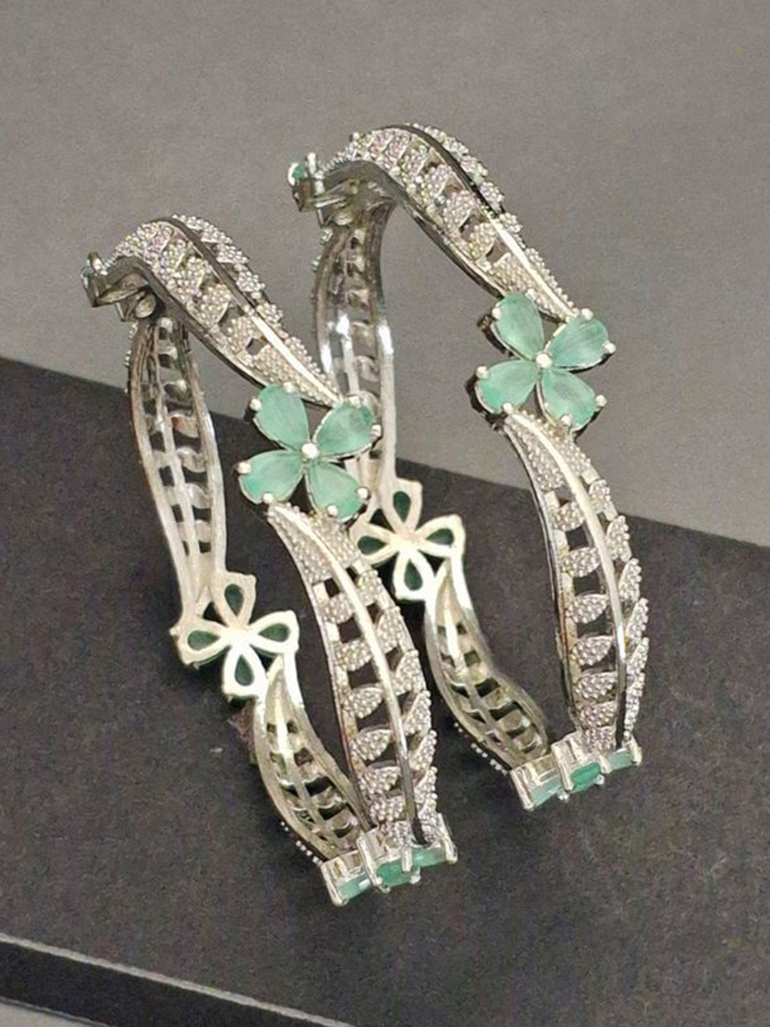 

Zevarly Set Of 2 Silver-Plated AD- Studded Bangle