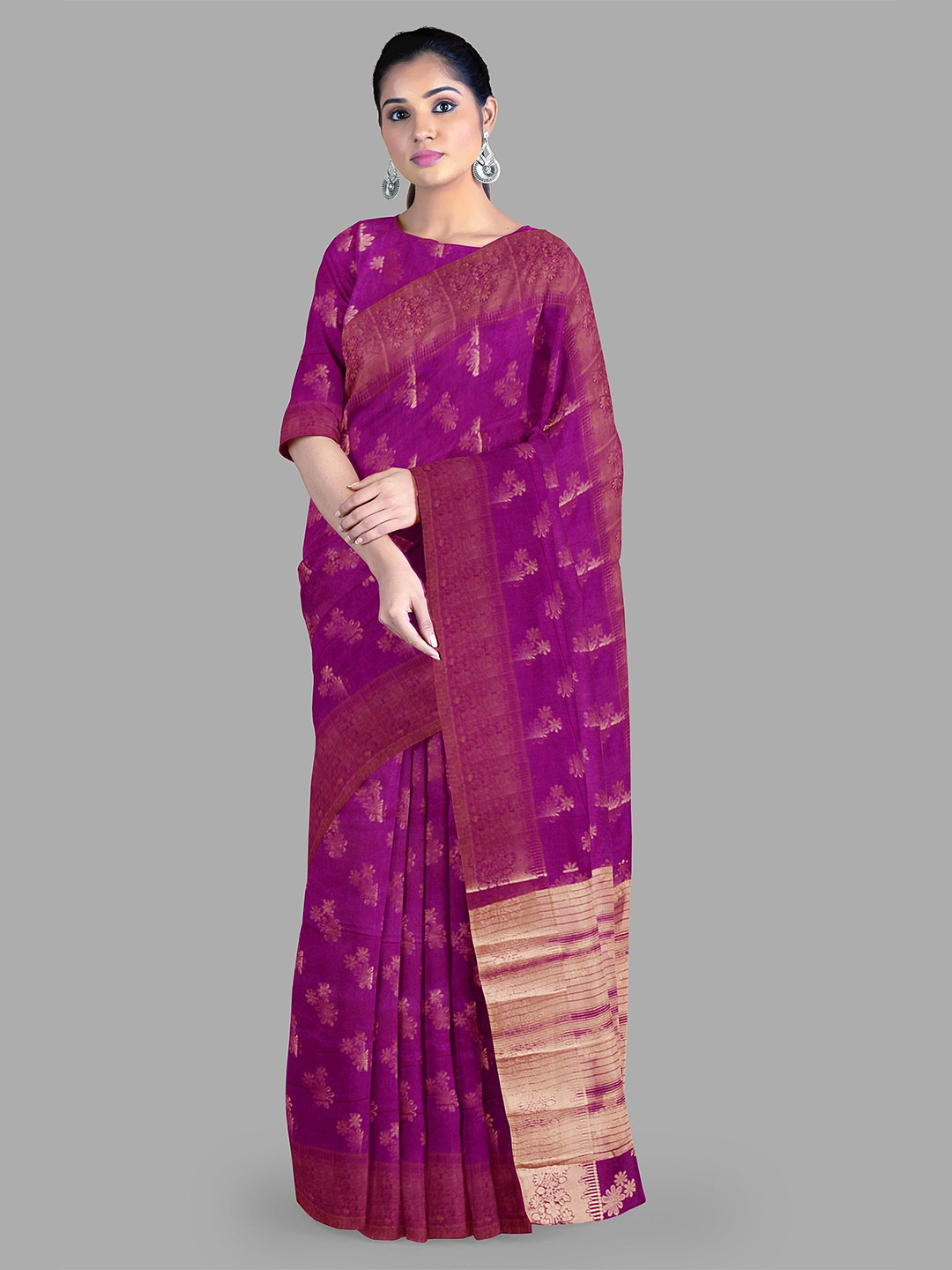 

The Chennai Silks Woven Design Zari Bomkai silk Saree, Violet