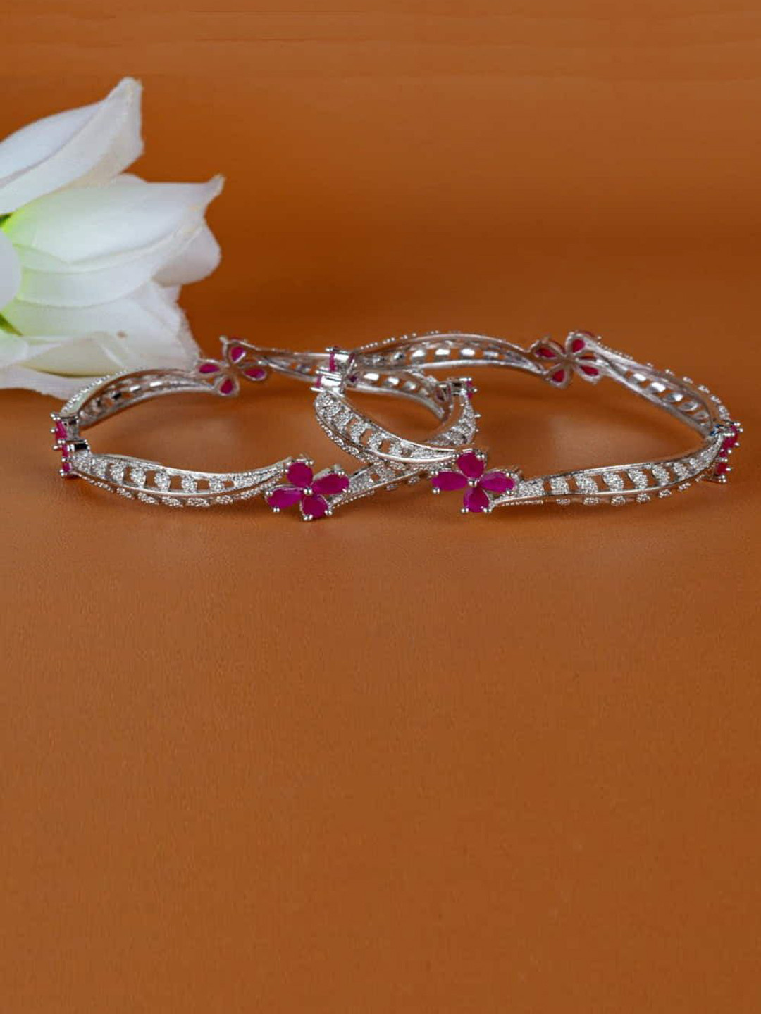 

Zevarly Set Of 2 Silver Plated AD Stone Studded Bangle