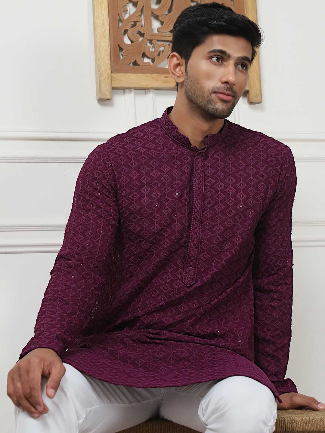 

Anouk Embroidered Regular Sequinned Kurta With Pyjamas, Purple