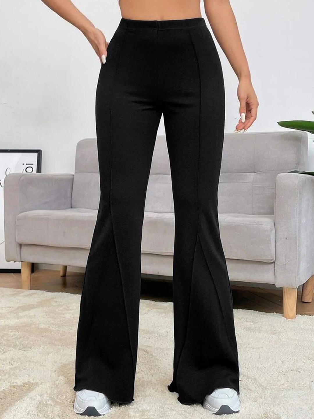 

Stylecast X Slyck Women Comfort Flared Wrinkle Free Trouser, Black