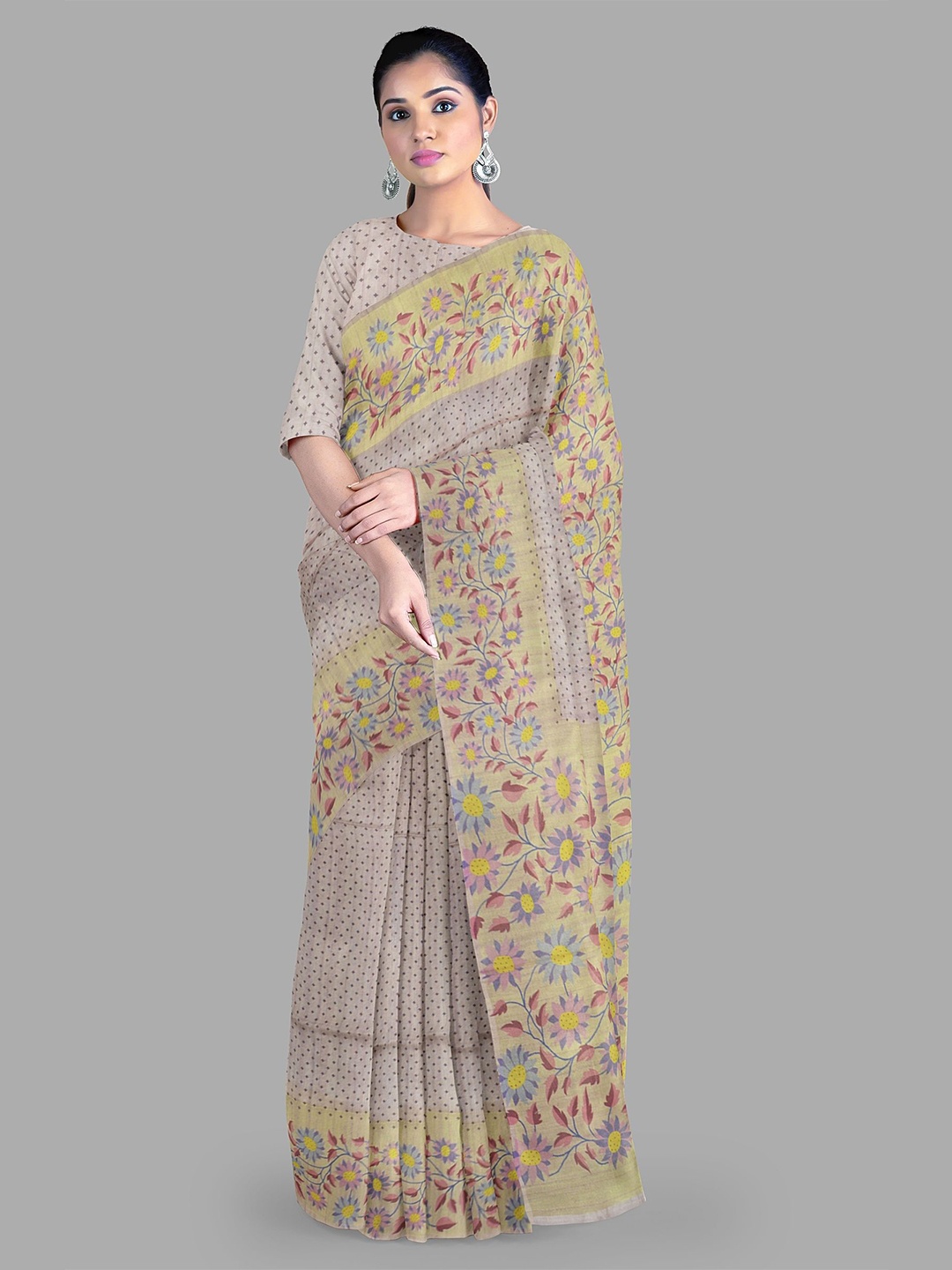 

The Chennai Silks Printed Floral Saree, Brown