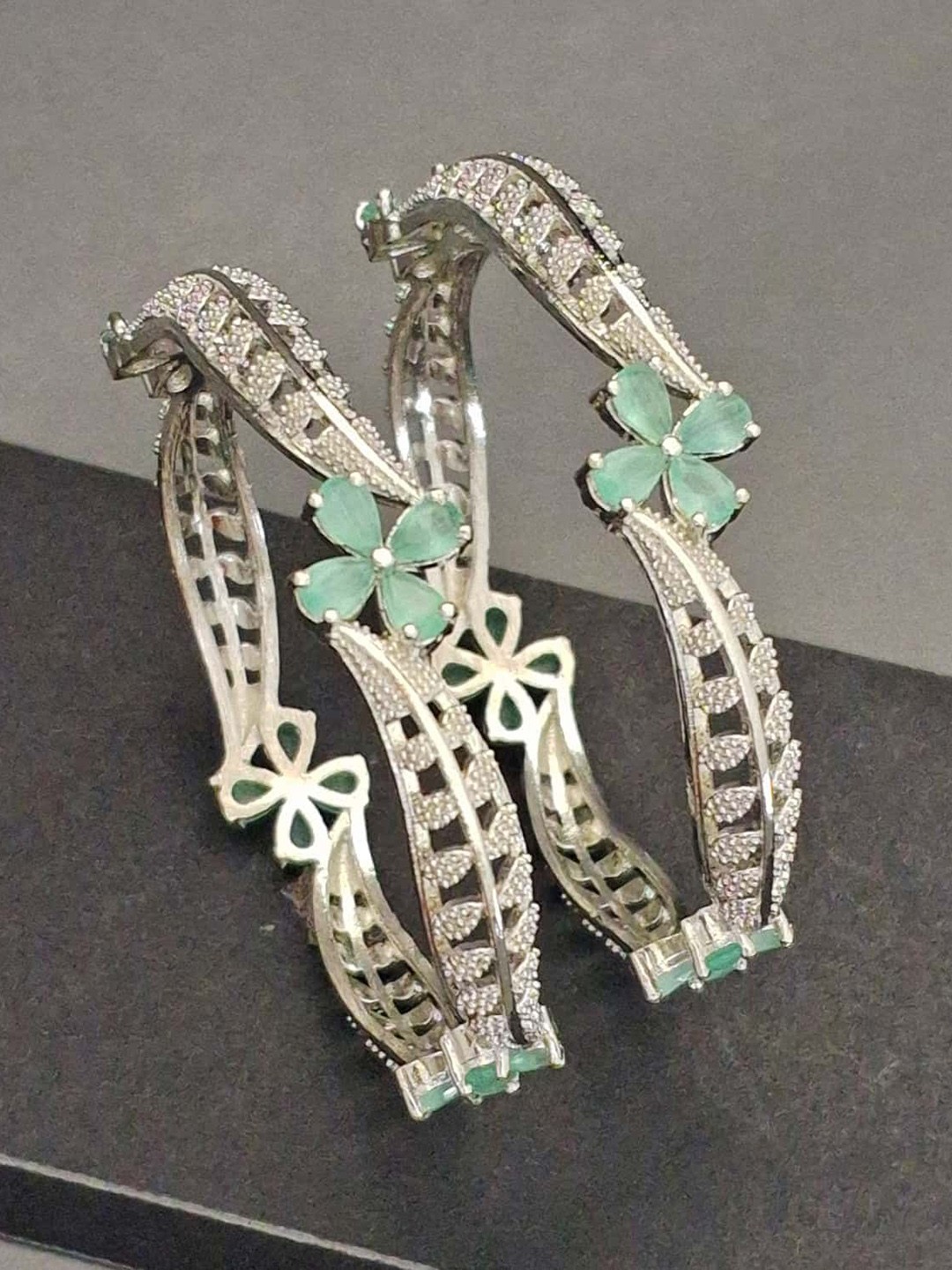 

Zevarly Set Of 2 Silver-Plated AD Stone Studded Bangles