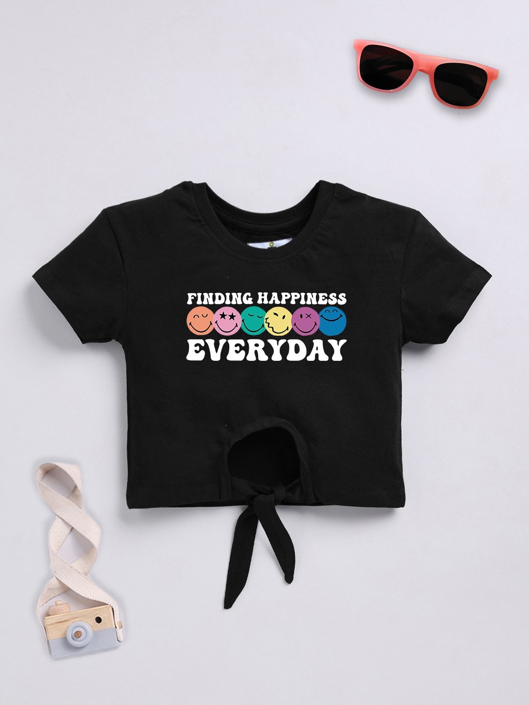 

YK X Minute Mirth Girls Printed Cotton Crop Top, Black