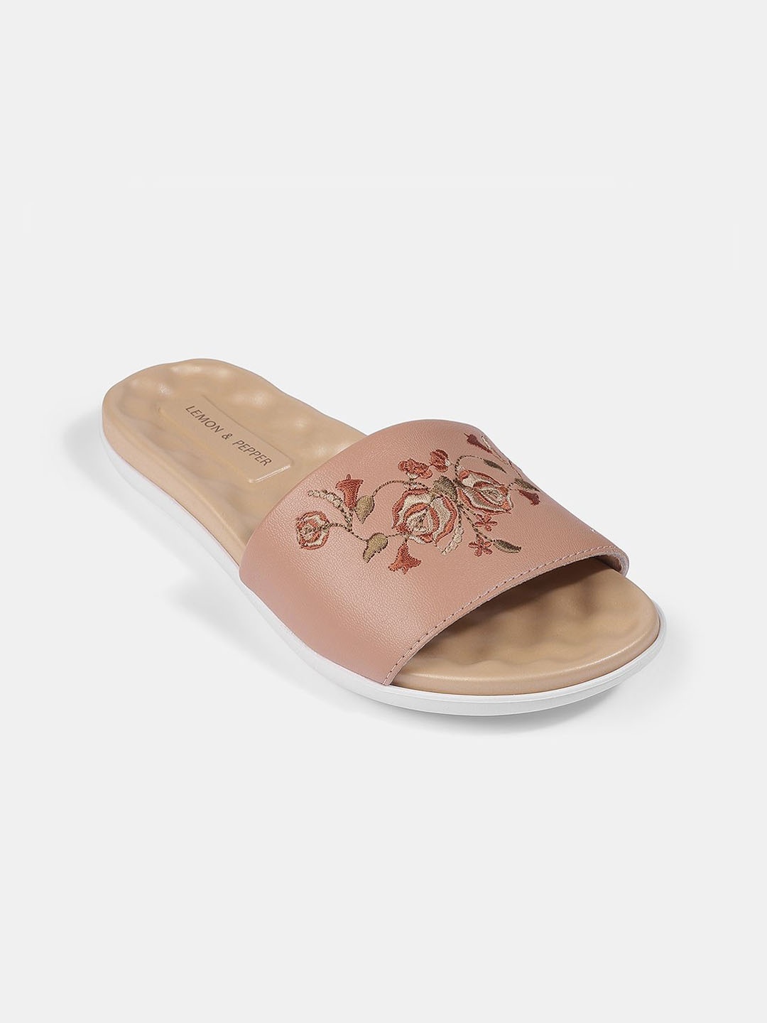 

LEMON & PEPPER Women Open Toe Flats with Laser Cuts, Nude