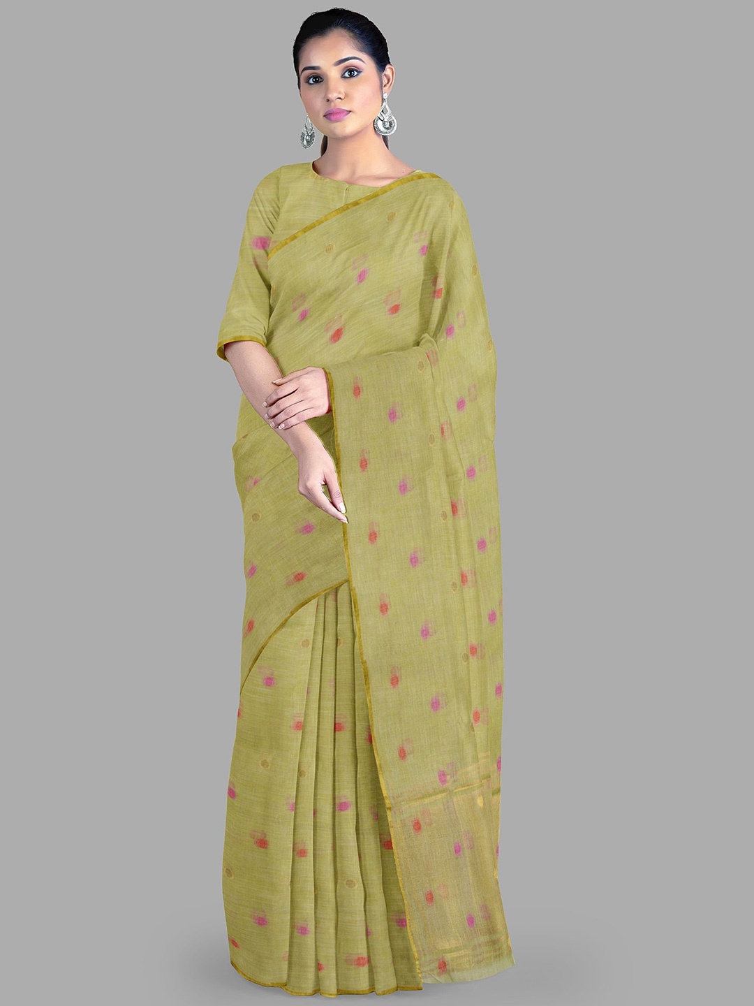 

The Chennai Silks Woven Design Saree with blouse piece, Olive