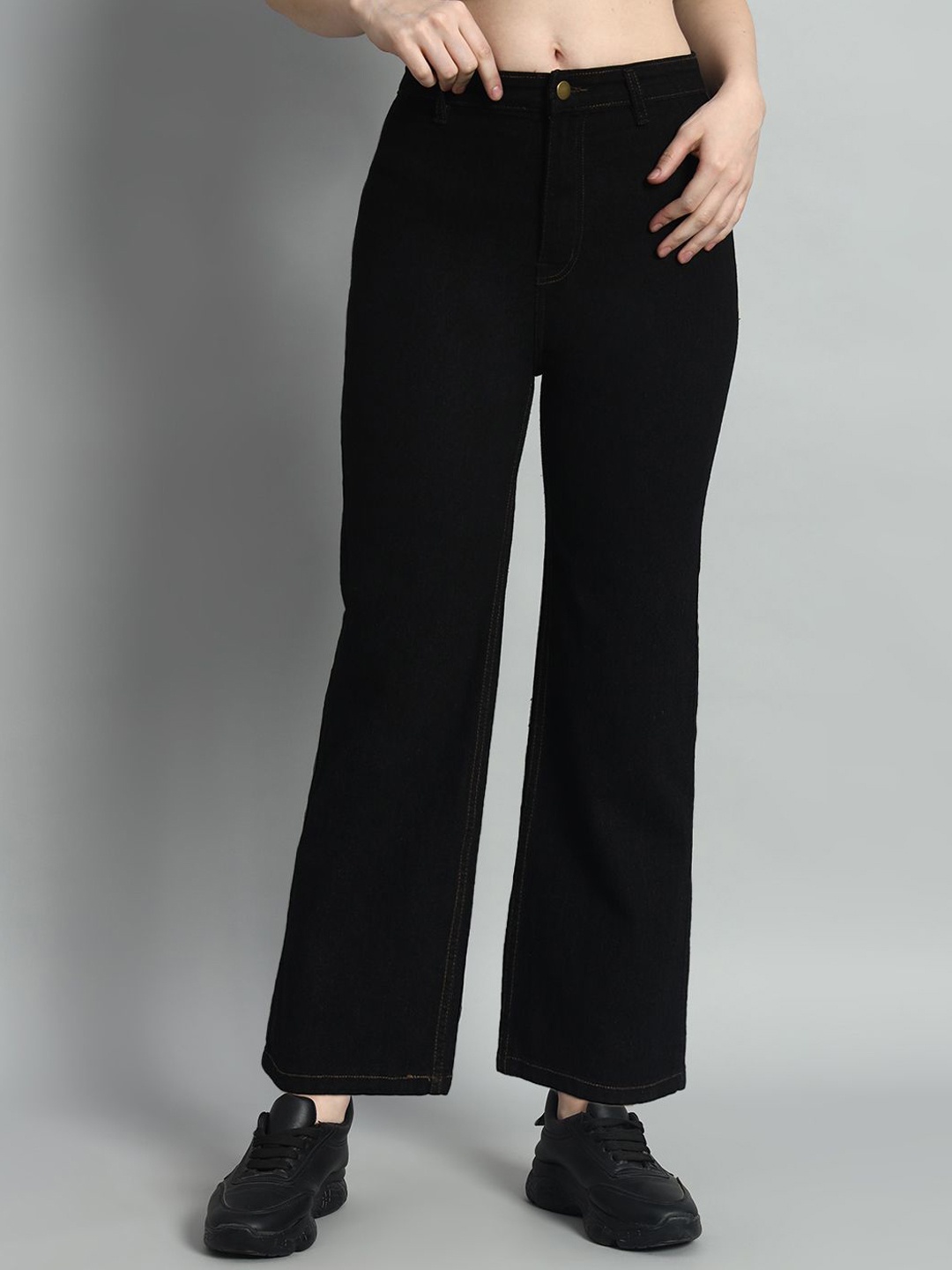 

GUTI Women Flared High-Rise Stretchable Jeans, Black
