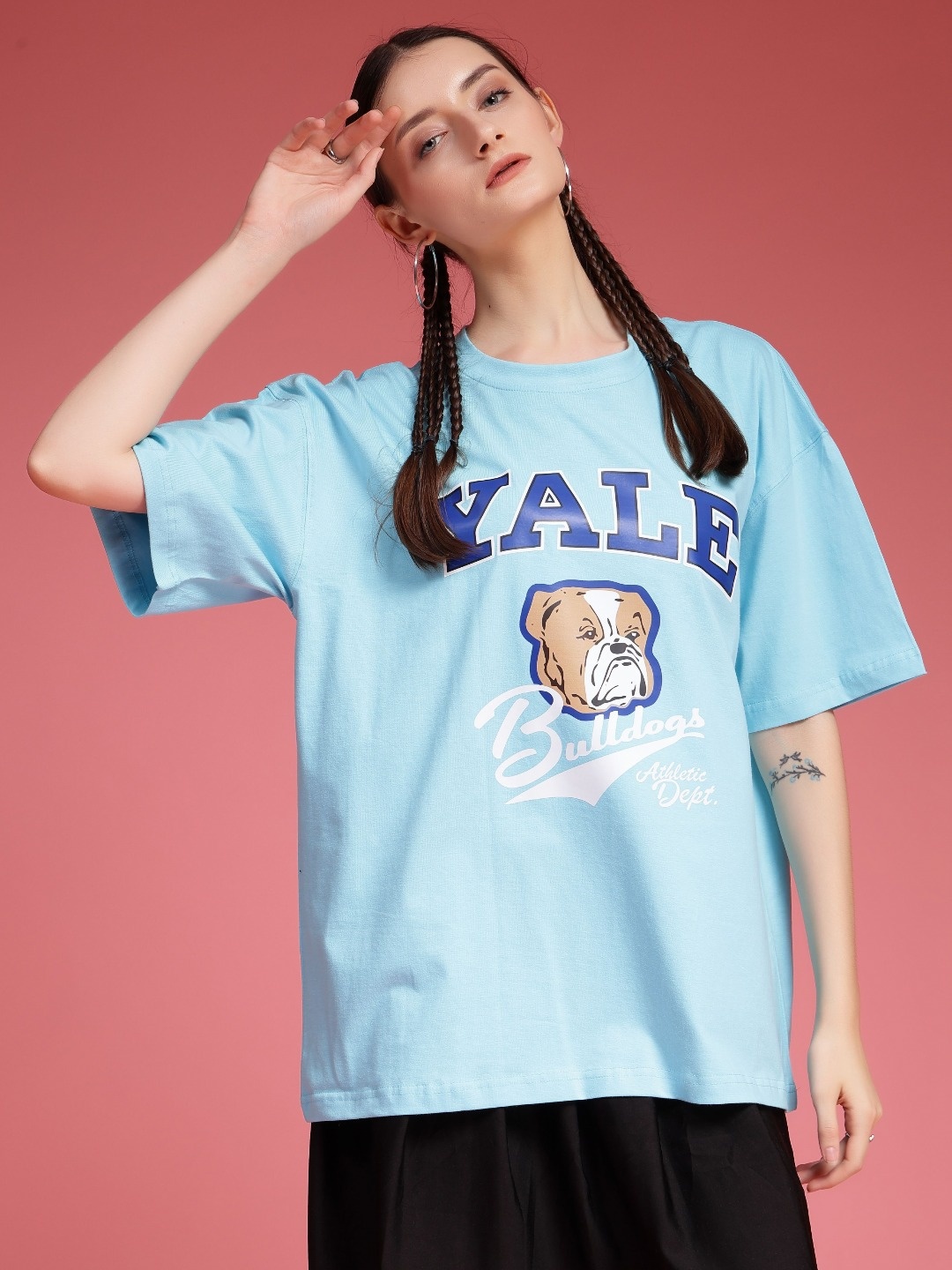 

Popster Women Typography Printed Round Neck Pure Cotton Oversized T-shirt, Blue