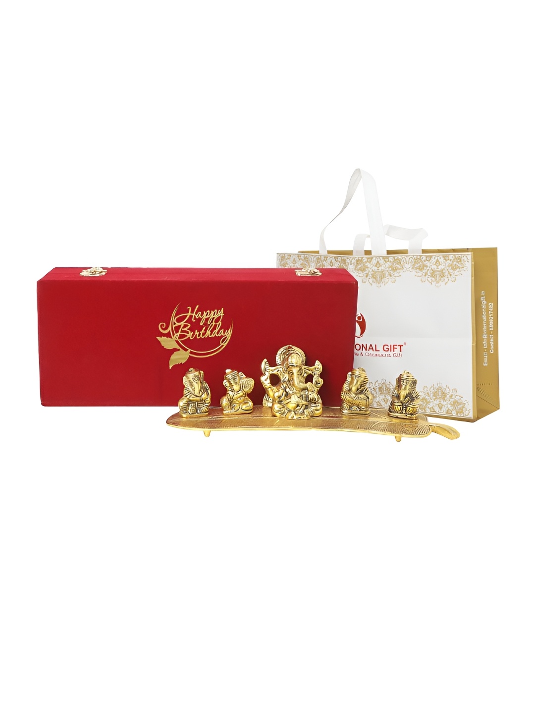 

INTERNATIONAL GIFT Copper-Toned Musical Ganesh God Idol Showpiece With Velvet Box, Gold