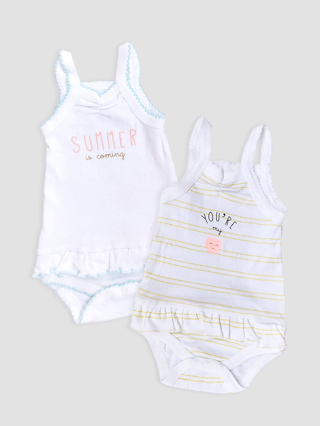

Kidbea Infants Girls Pack Of 2 Printed Cotton Bodysuit, White