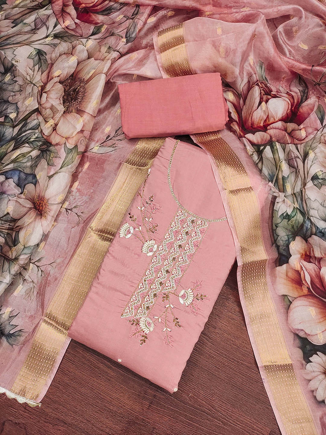 

KIMISHA Embellished Unstitched Dress Material, Peach