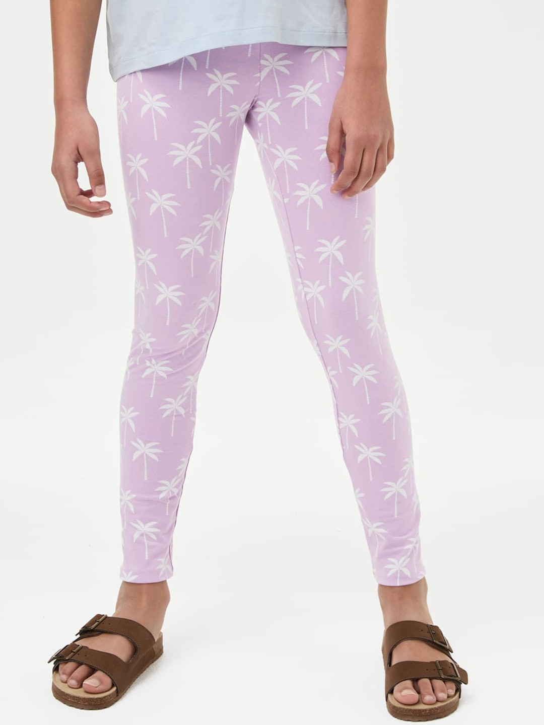 

Marks & Spencer Girls Printed Ankle-Length Leggings, Purple