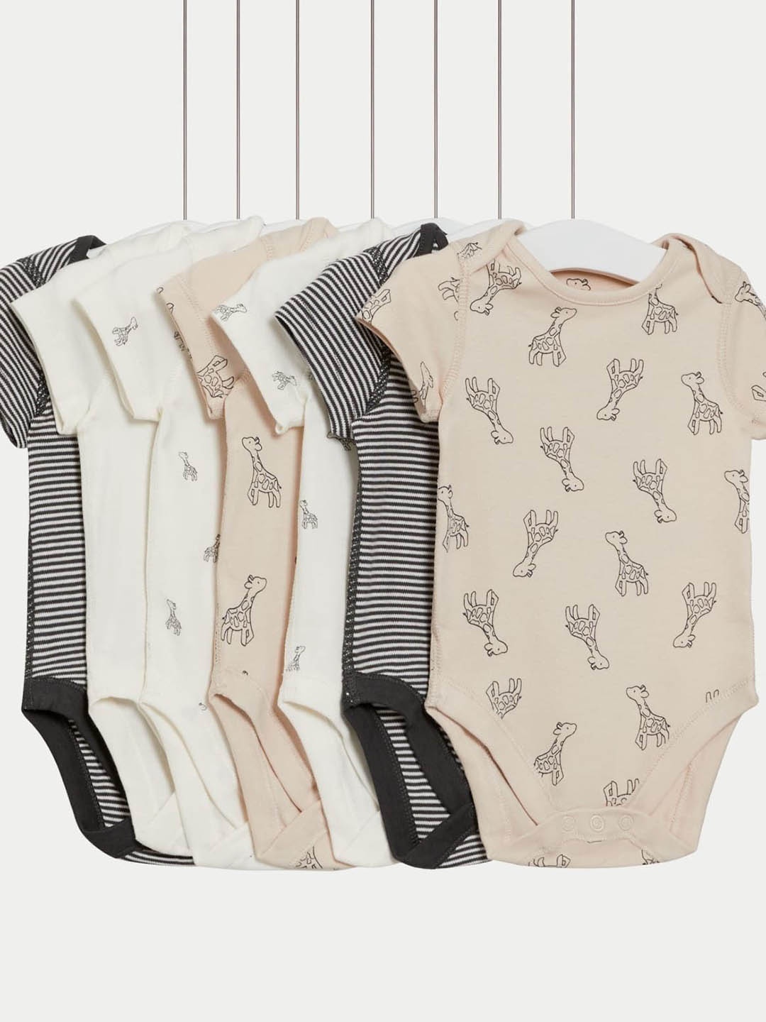 

Marks & Spencer Pack Of 7 Printed Pure Cotton Bodysuits, Beige
