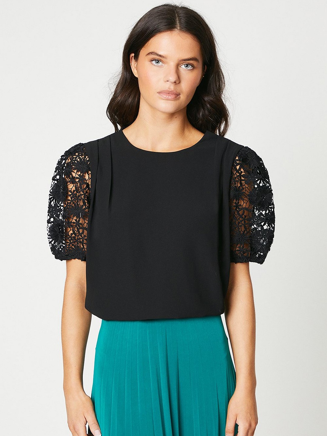 

DOROTHY PERKINS Lace Sleeves Top, Black