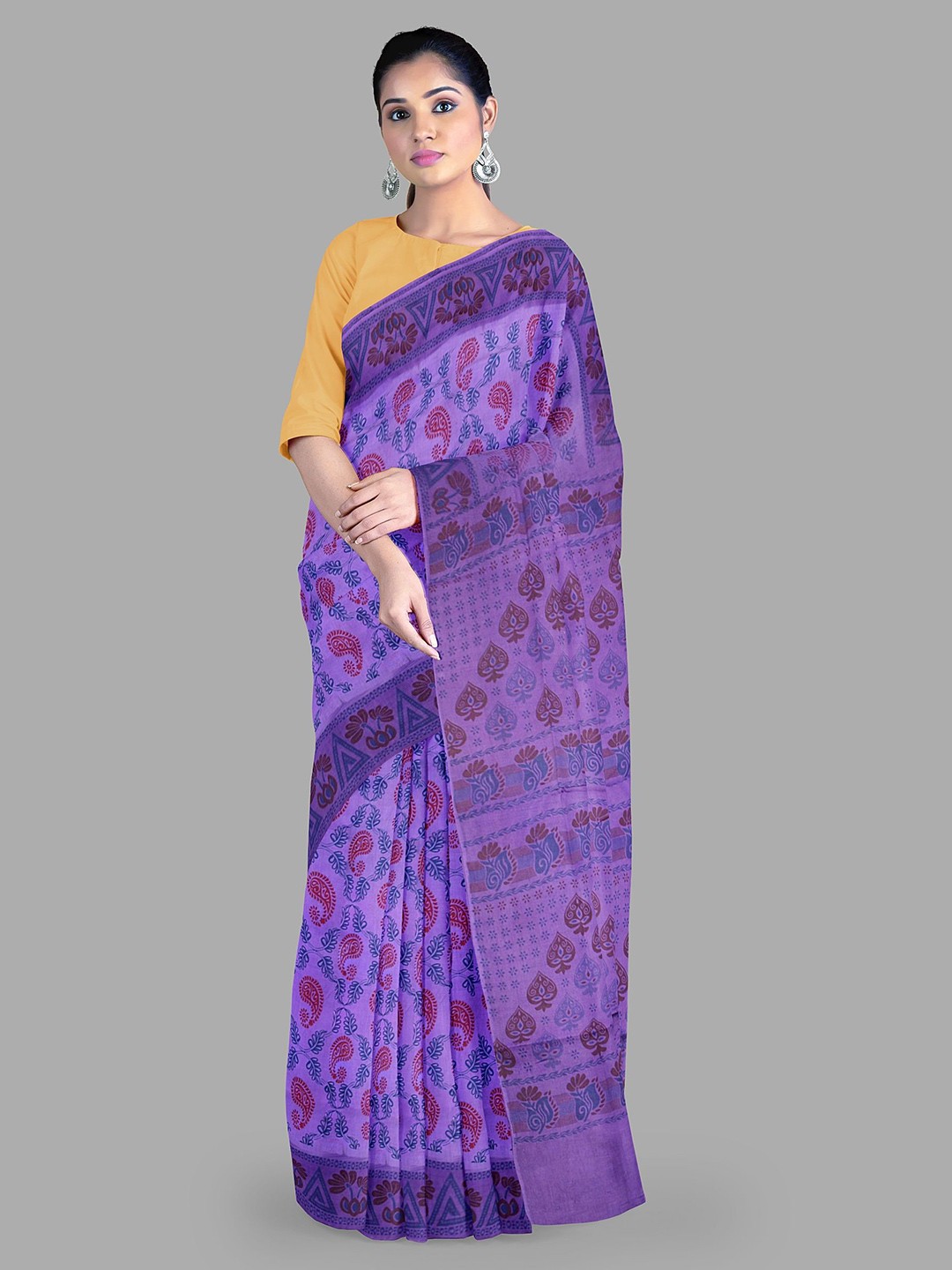 

The Chennai Silks Floral Pure Cotton Printed Sungudi Saree, Lavender