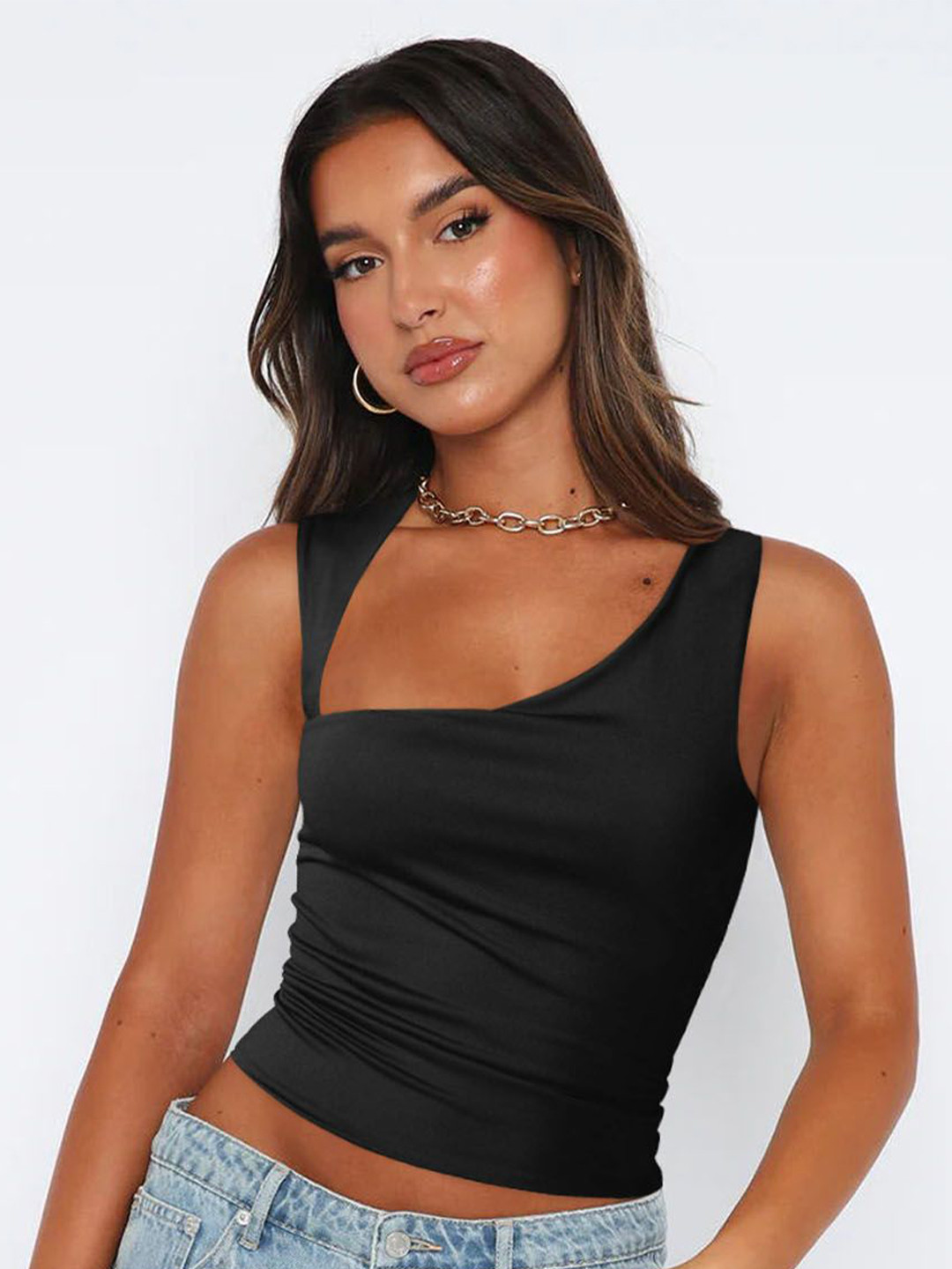 

StyleCast Women Solid Shoulder Straps Top, Black