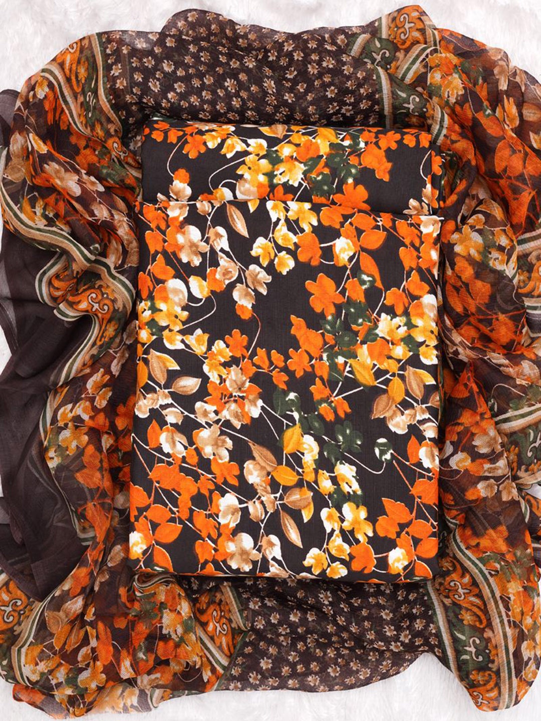 

ASISA Floral Printed Unstitched Dress Material, Mustard