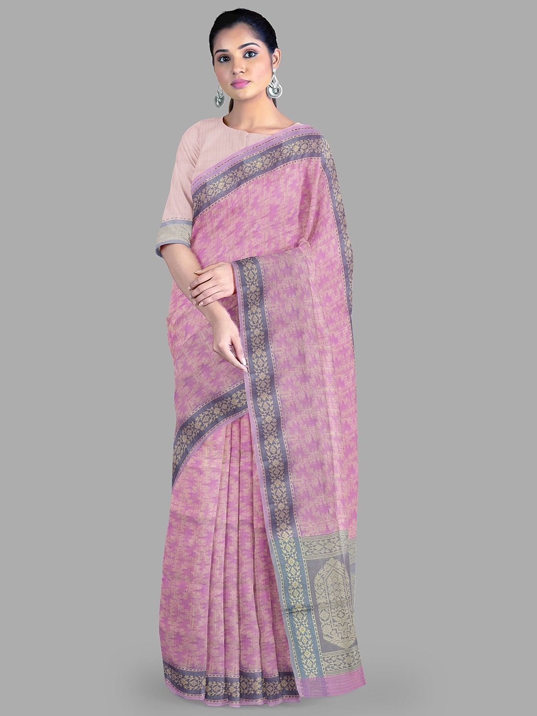 

The Chennai Silks Floral Zari Gadwal Saree, Pink