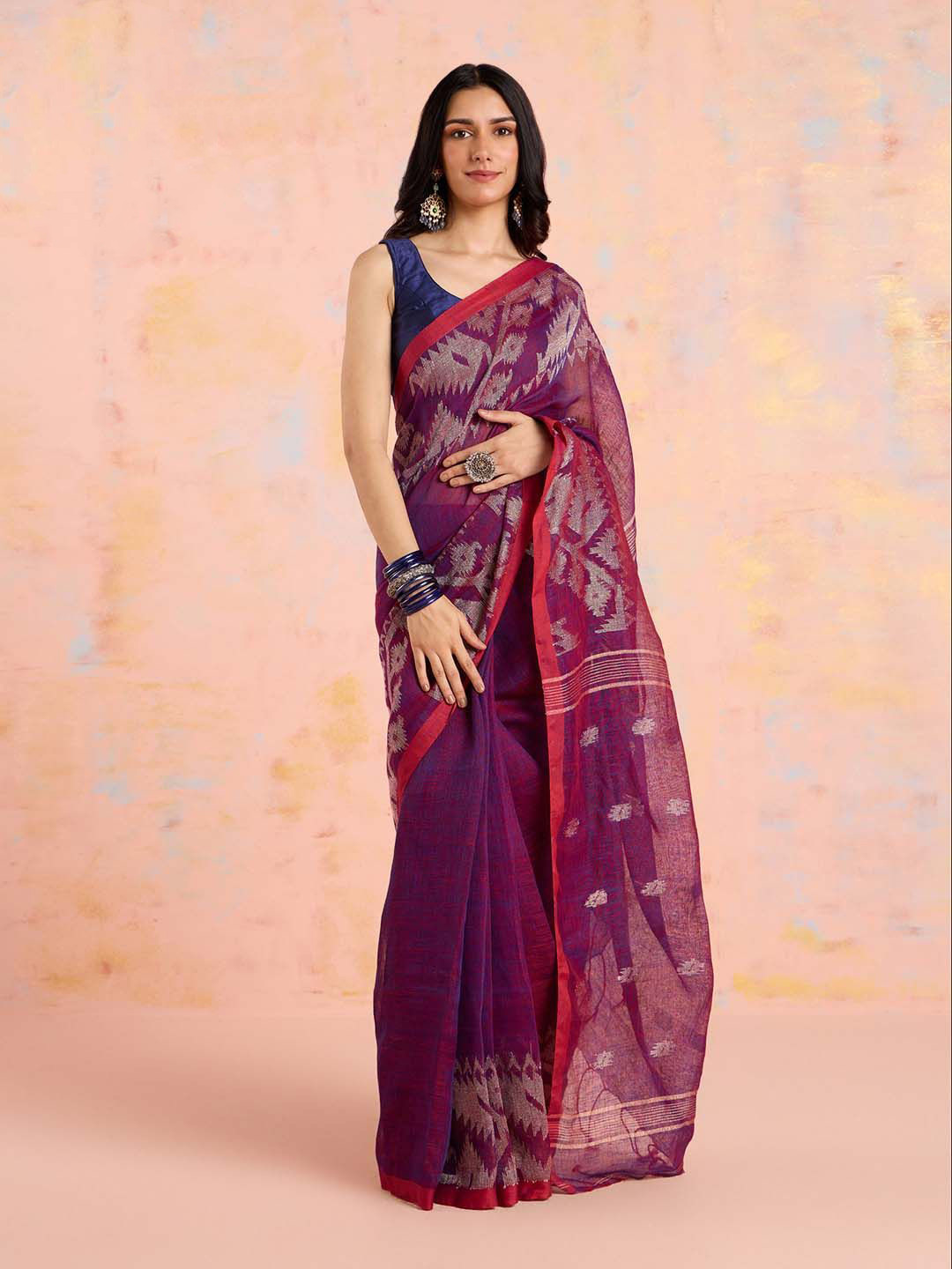 

Likha Woven Design Pure Linen Saree, Purple
