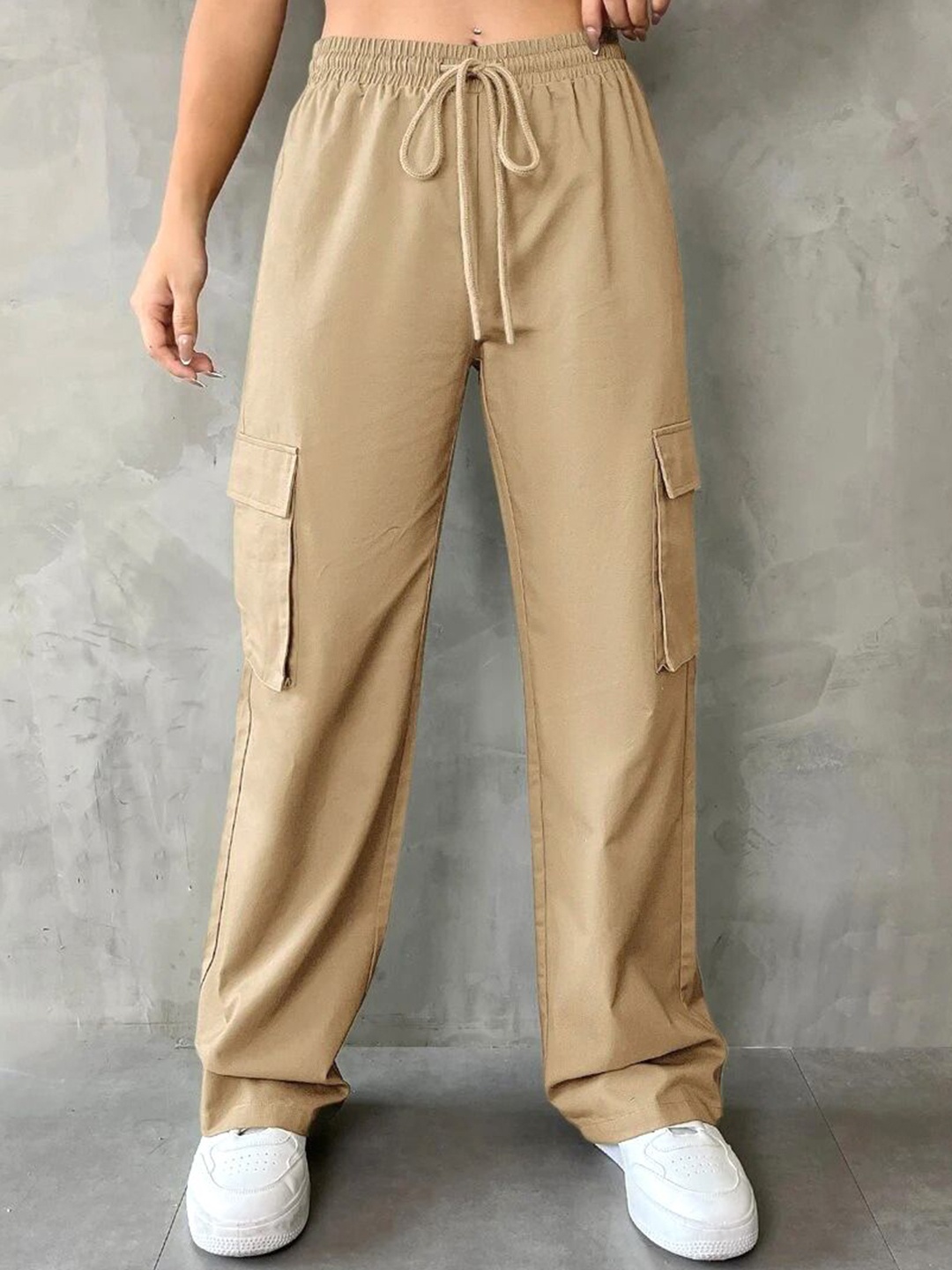 

Stylecast X Slyck Women Comfort High-Rise Wrinkle Free Pure Cotton Cargo, Beige