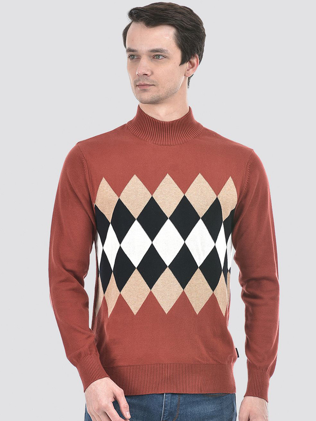 

Numero Uno Men Argyle Printed Pullover, Brown