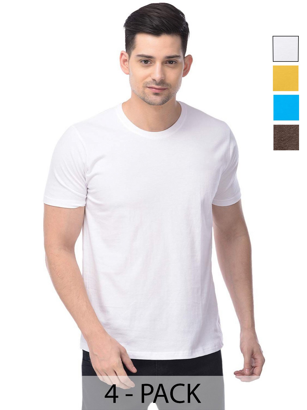 

COLOR CAPITAL Unisex Pack Of 4 Solid Round Neck Cotton T-shirts, White