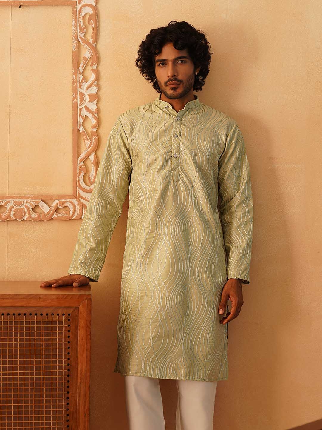 

Jompers Abstract Chikankari Embroidered Straight Kurta with Pyjamas, Green