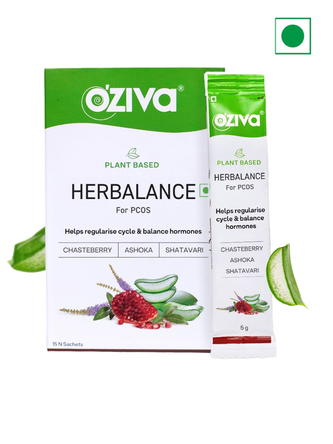 

OZiva HerBalance Natural Drink For PCOS Management with Myo-Inositol -15 Sachets, Green