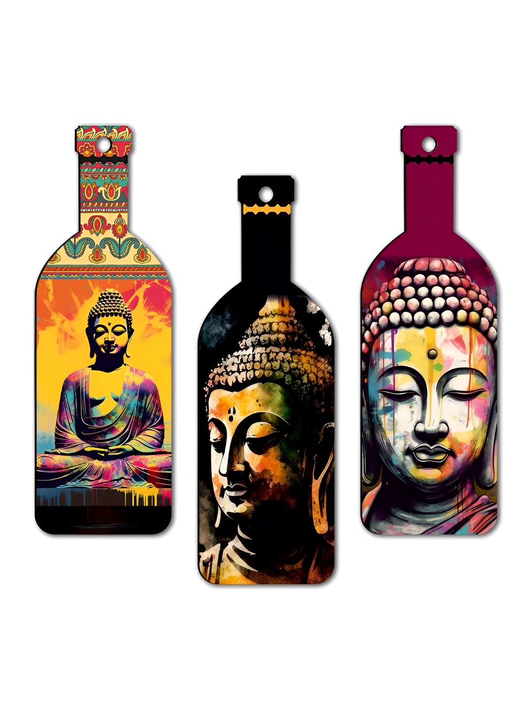 

CLAWCRAFTS Black & Red 3 Pieces Buddha Wooden Wall Hanging
