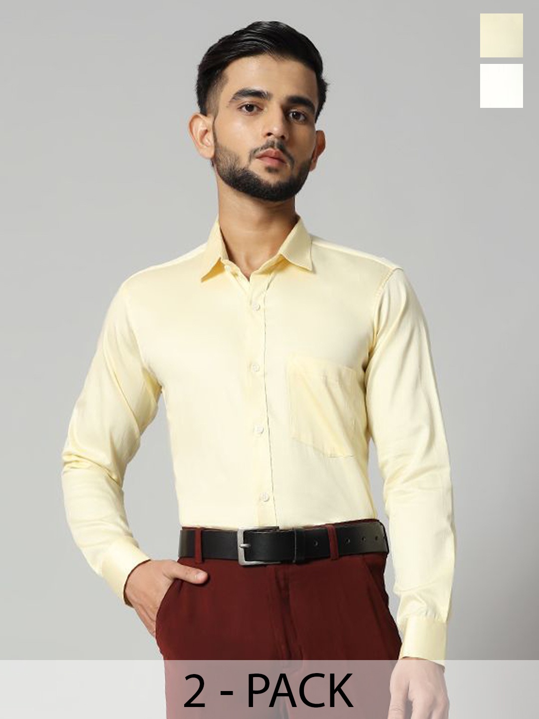 

Bigreams Men Comfort Spread Collar Solid Cotton Slim Fit Formal Shirt, Yellow