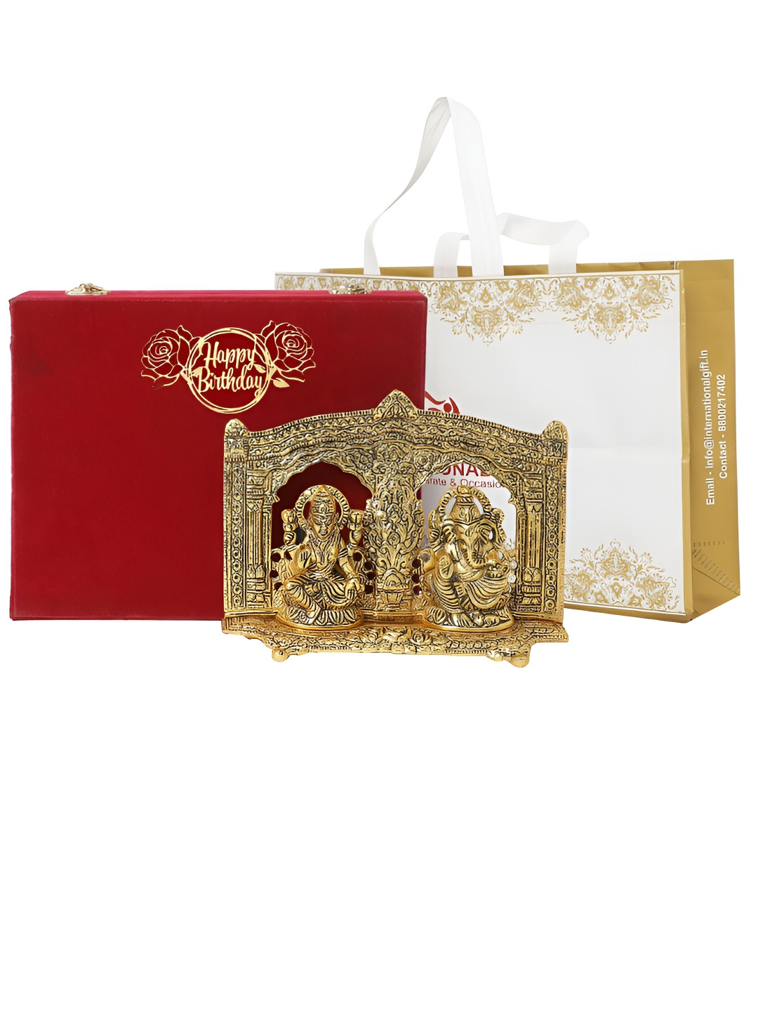 

INTERNATIONAL GIFT Gold-Toned Laxmi Ganesh God Idol Showpiece With Velvet Box