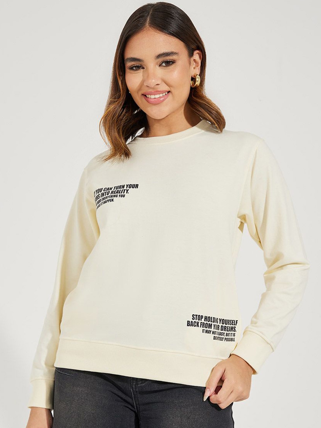 

Styli Women Typography Printed Sweatshirt, Cream