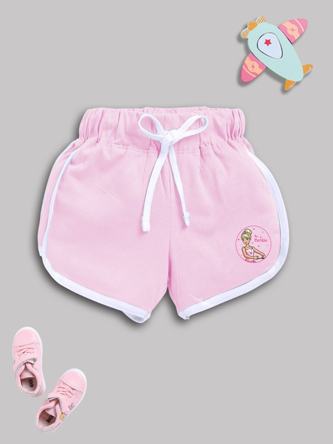 

YK X Minute Mirth Girls Barbie Printed Pure Cotton Shorts, Pink