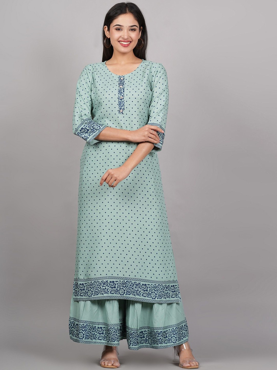 

MF Hayat Women Floral Printed Regular Kurta with Sharara, Green