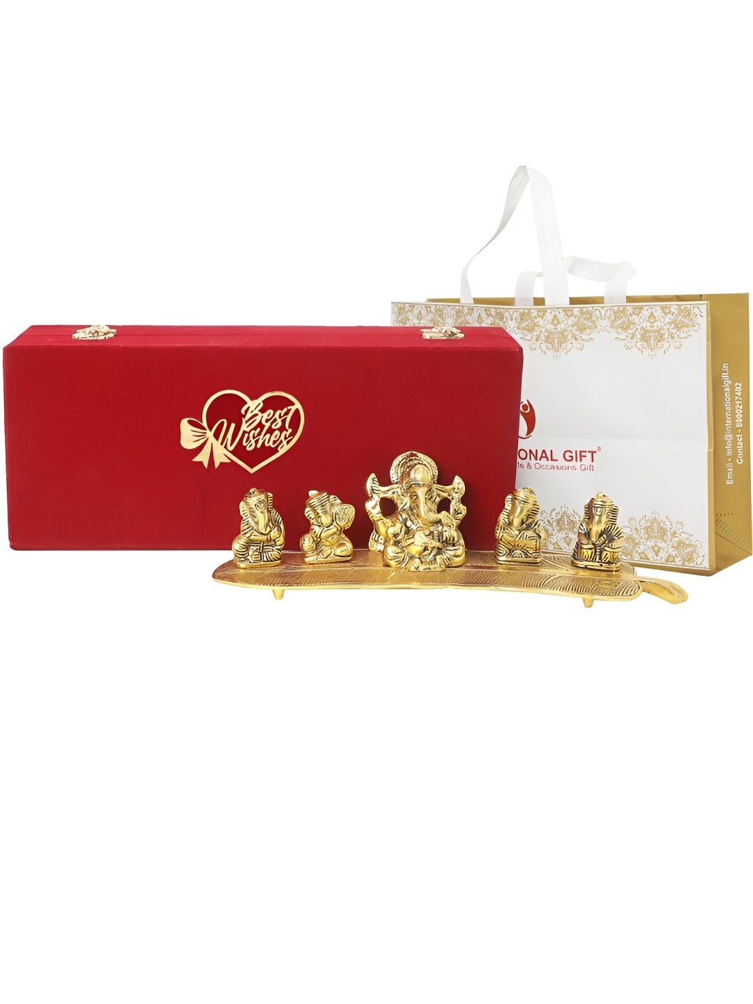 

INTERNATIONAL GIFT Gold-Toned Musical Ganesh God Idol Showpiece With Velvet Box