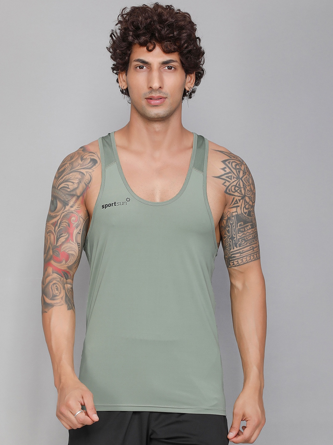 

SPORT SUN Rich Sleeveless Innerwear Vests VEST_GYM-03_Pista_S, Green