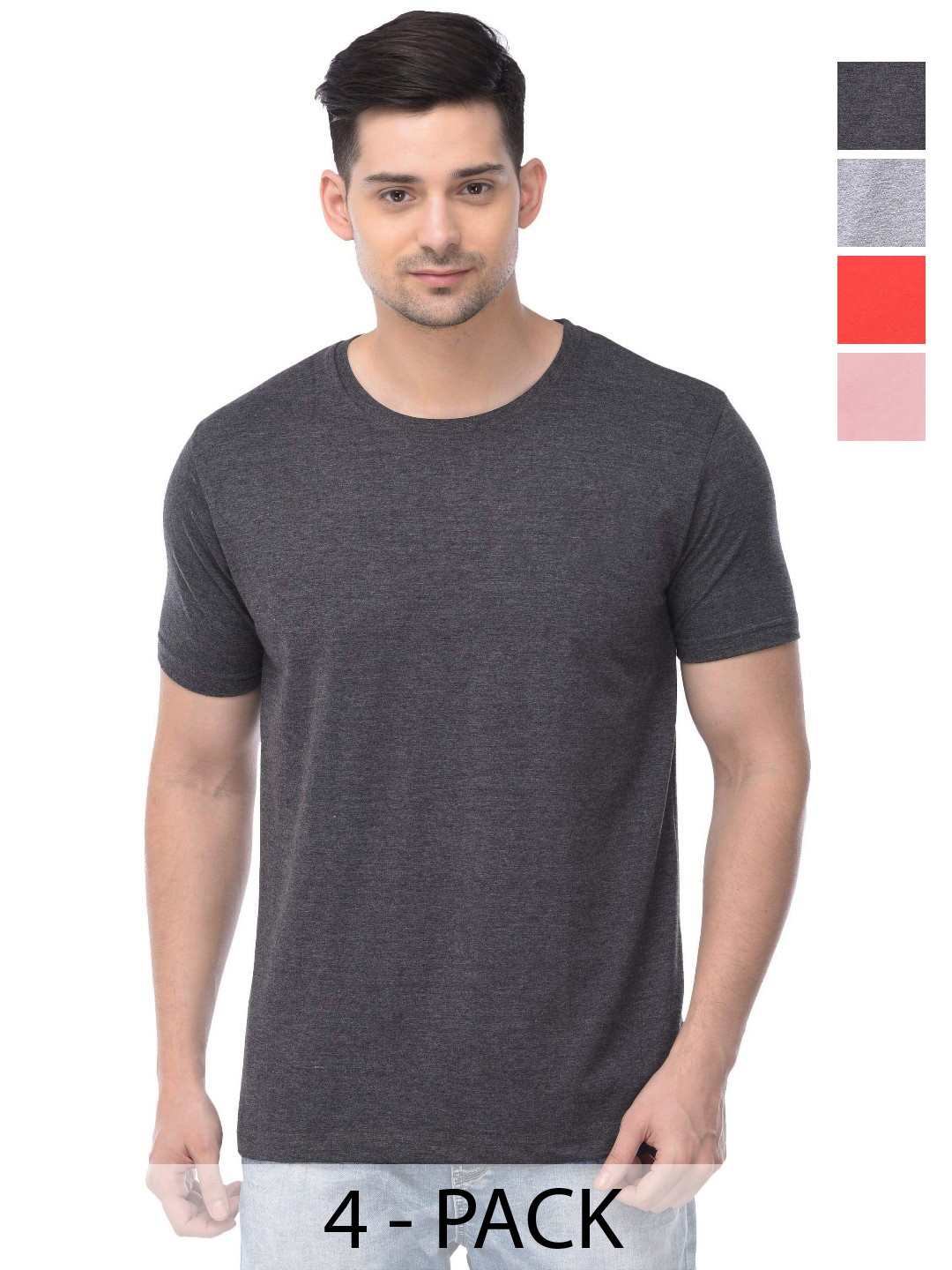 

COLOR CAPITAL Unisex Pack Of 4 Solid Round Neck Cotton T-shirts, Pink