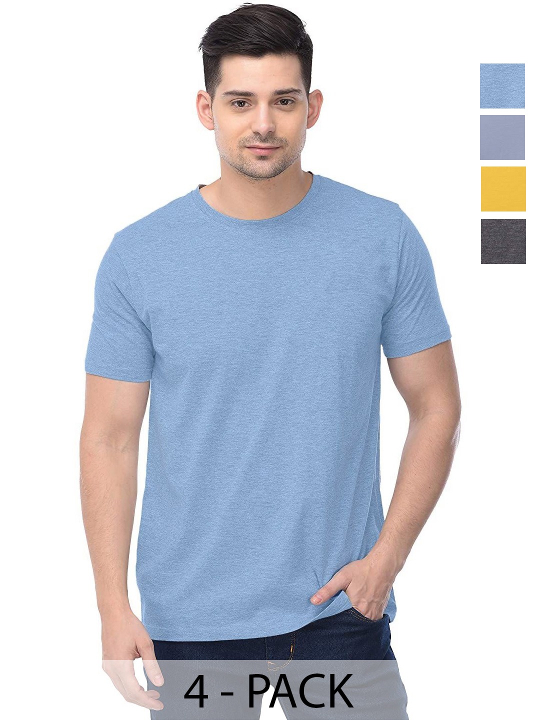

COLOR CAPITAL Unisex Pack Of 4 Solid Round Neck Cotton T-shirts, Na