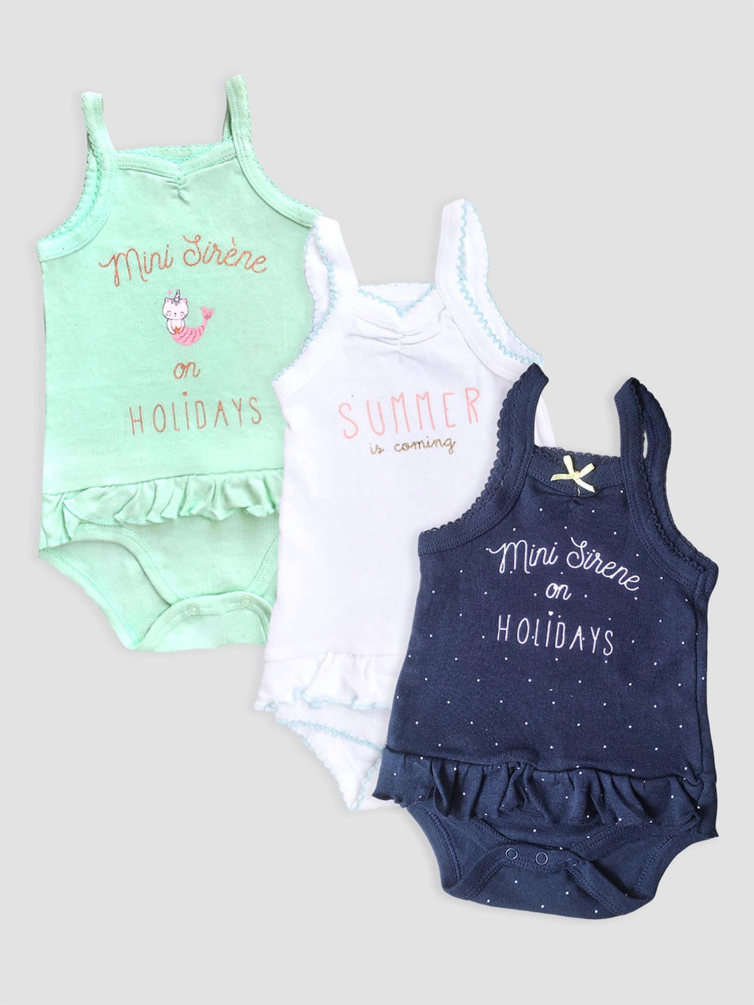 

Kidbea Infant Girls Pack Of 3 Printed Cotton Bodysuit, Blue