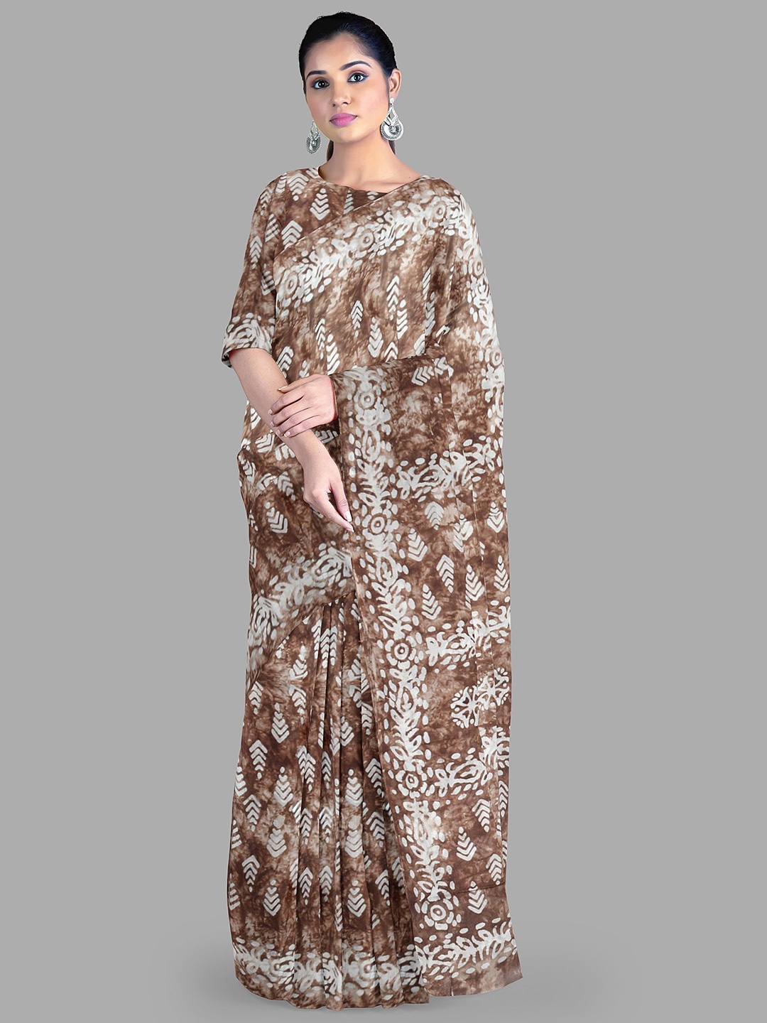 

The Chennai Silks Floral Pure Cotton Muga Saree, Brown