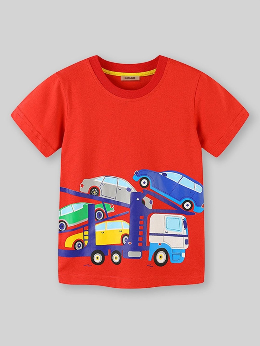 

INCLUD Boys Graphic Printed Round Neck Cotton T-shirt, Red