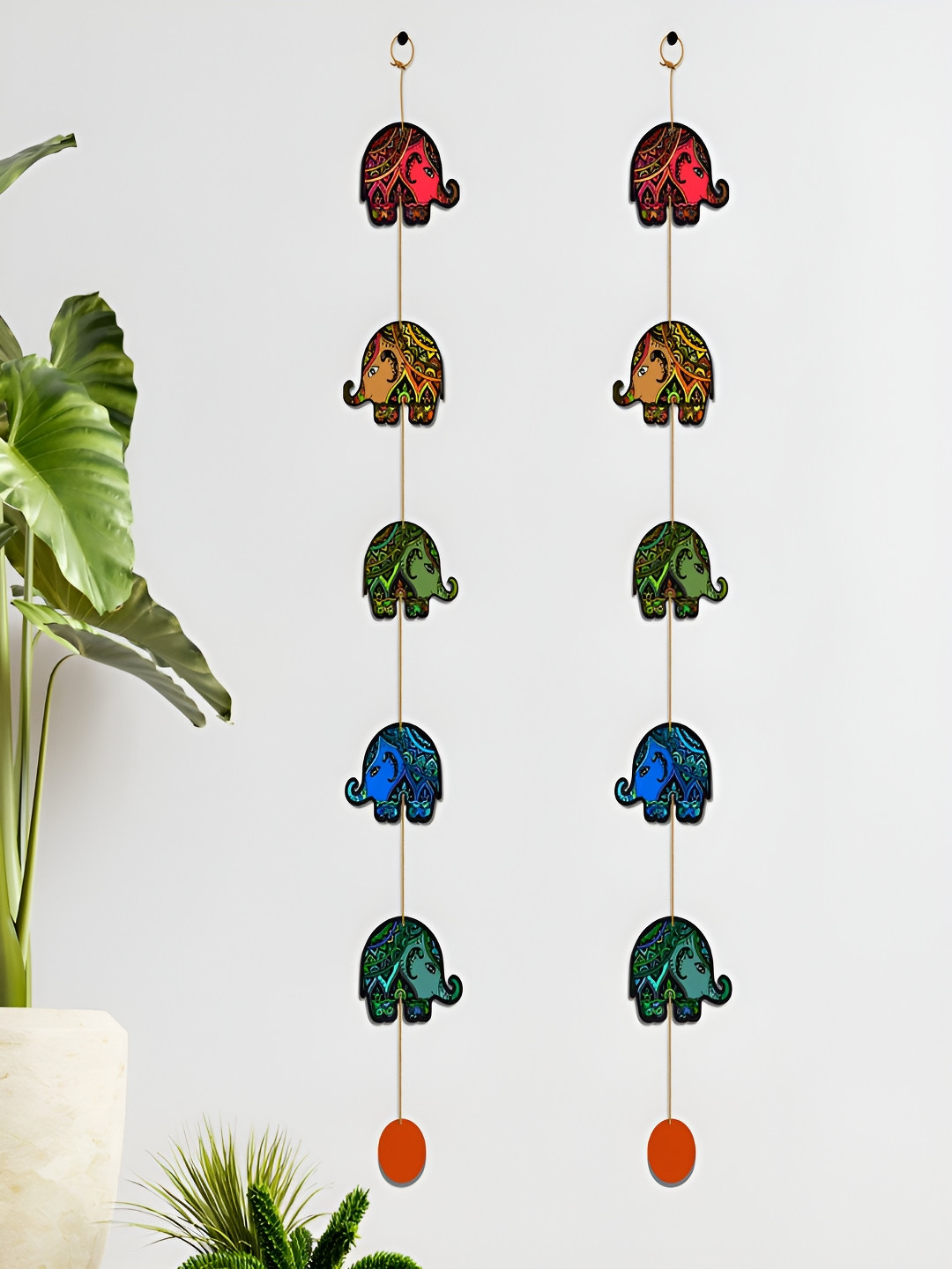 

Home Delight 2 Pieces Blue & Green Elephant Toran Wooden Wall Hanging