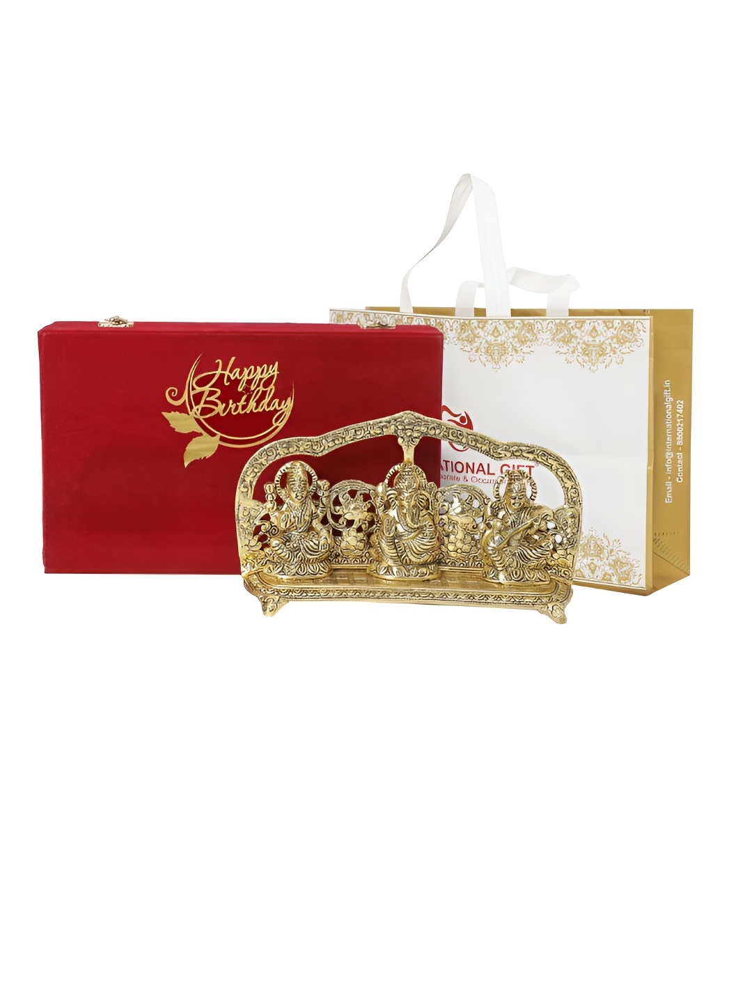 

INTERNATIONAL GIFT GoldToned Laxmi Ganesh Saraswati Showpiece With Velvet Box, Gold