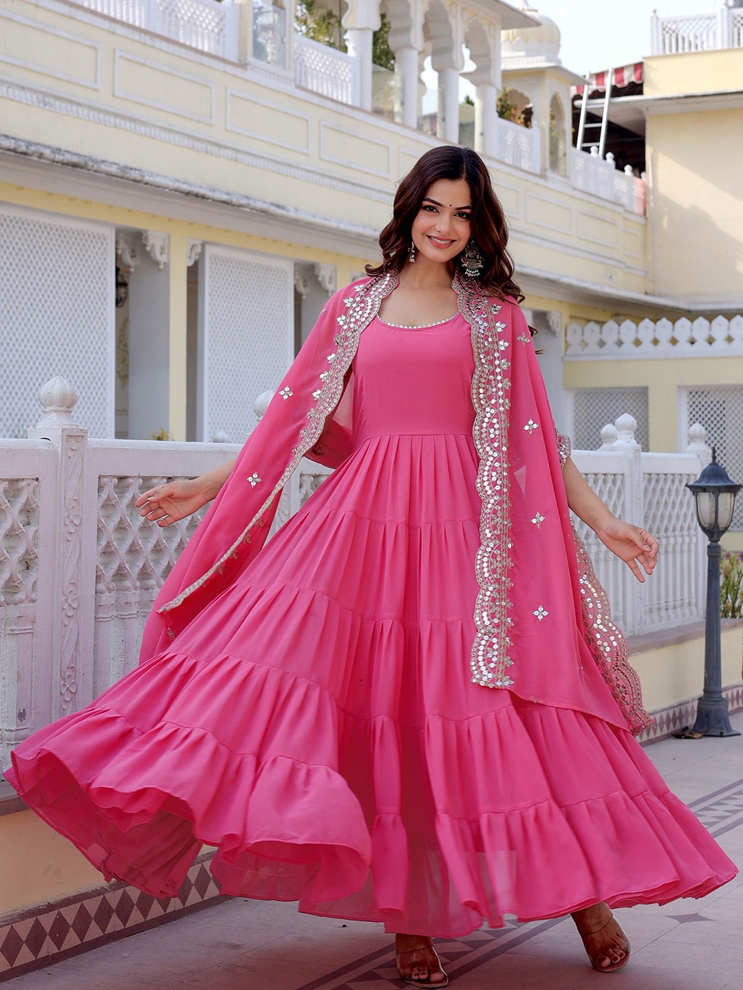 

KALINI Embellished Maxi Gown Ethnic Dresses With Dupatta, Pink