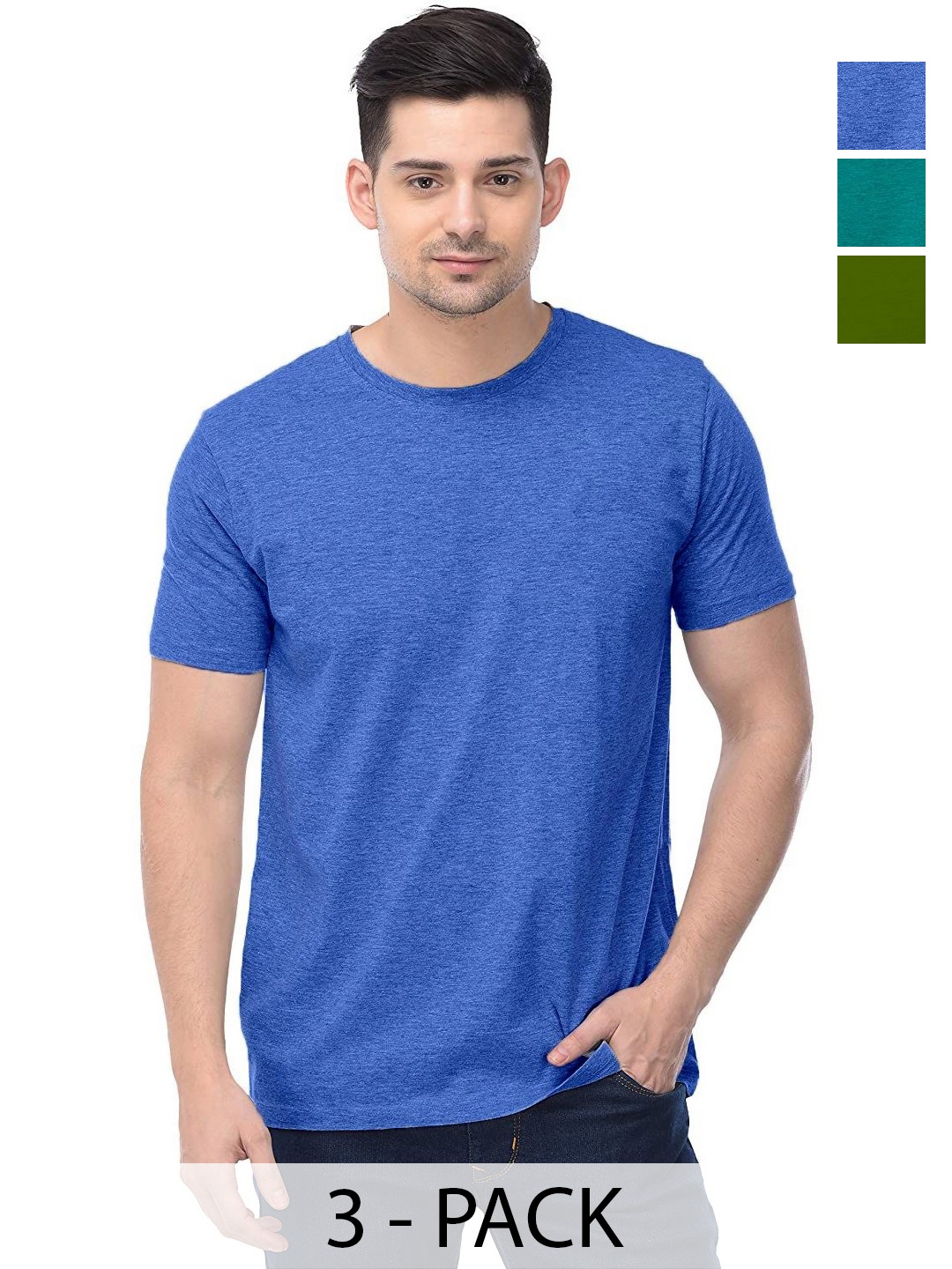 

COLOR CAPITAL Unisex Pack Of 3 Solid Round Neck Cotton T-shirts, Olive