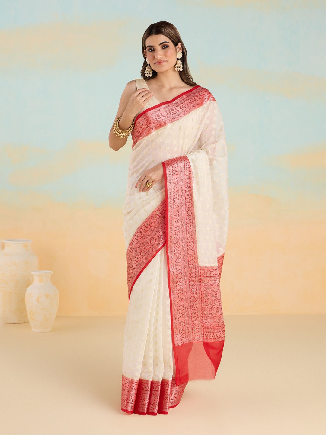 

Likha Woven Design Zari Saree, Off white