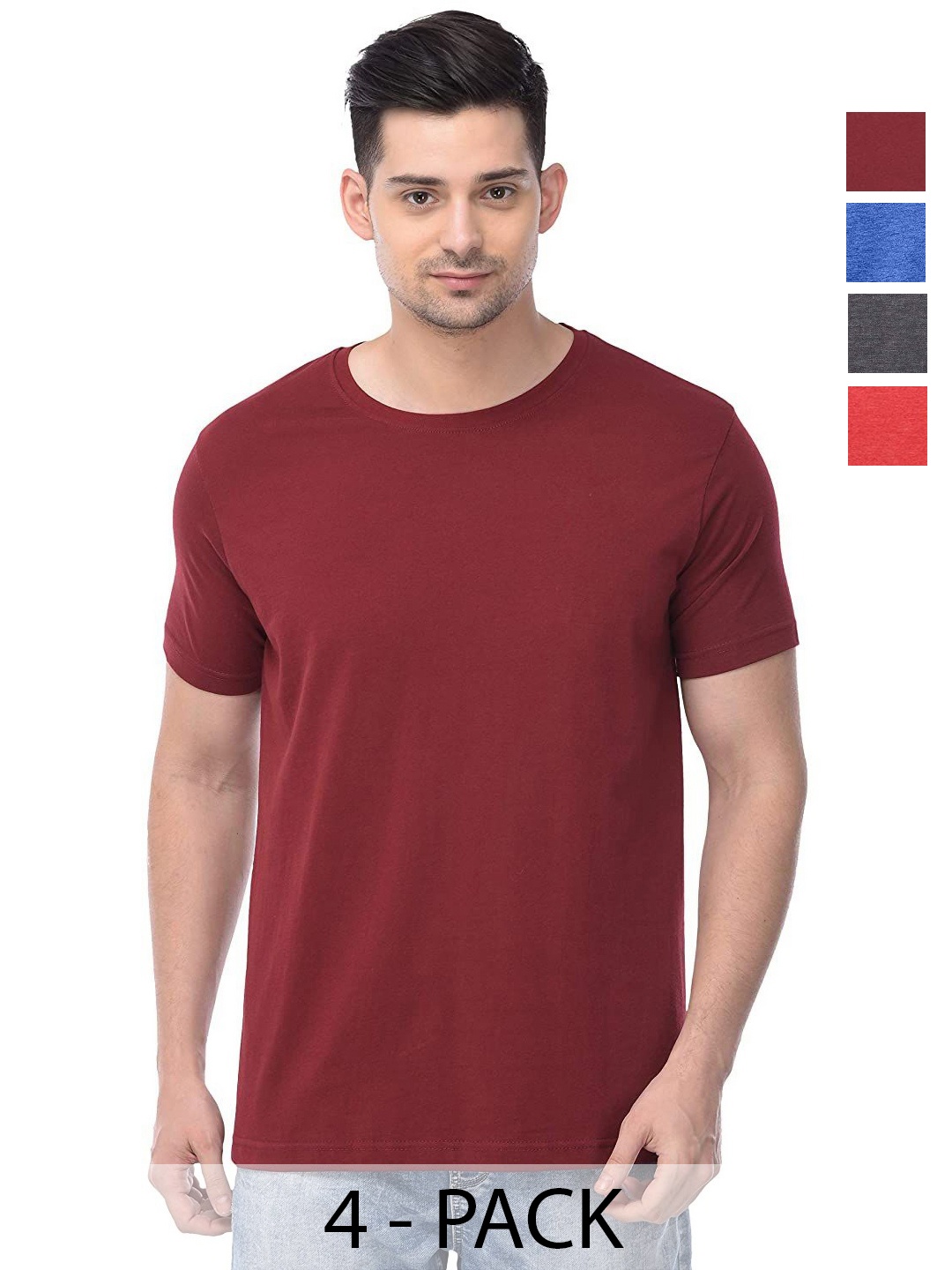 

COLOR CAPITAL Unisex Pack Of 4 Solid Round Neck Cotton T-shirts, Na